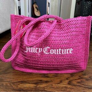 JUICY COUTURE FRAGRANCE PERFUME PINK TOTE BAG WEAVE STRAW NEW